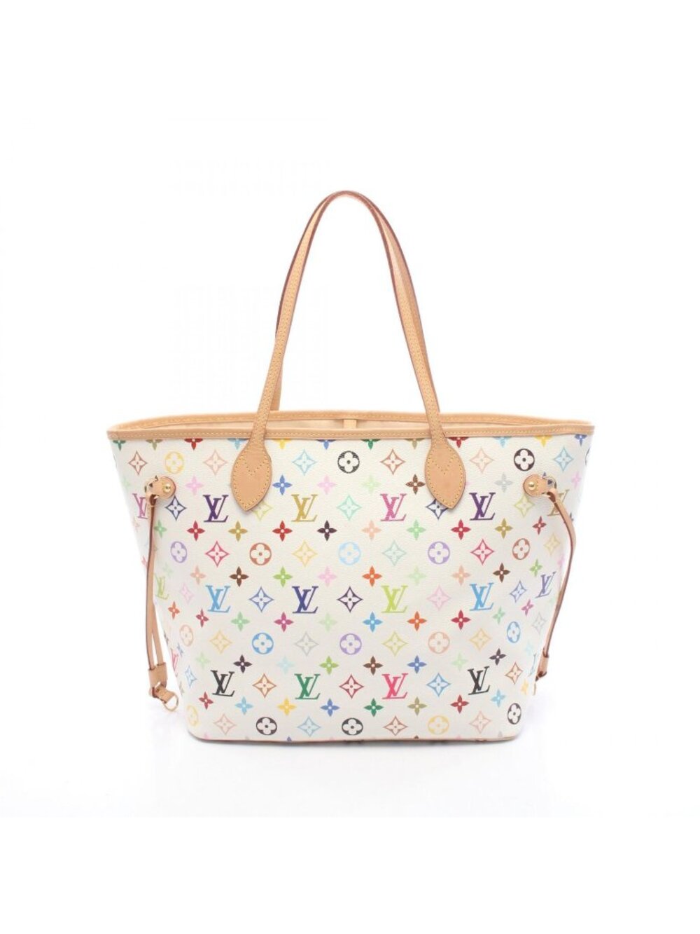 Louis Vuitton Tote Bag LV TM Neverfull MM Blanc Leather LV x Takashi Murakami